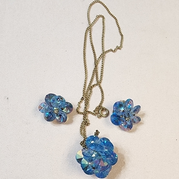 SKY BLUE RIVOLI EARRINGS and NECKLACE set - Picture 3 of 10